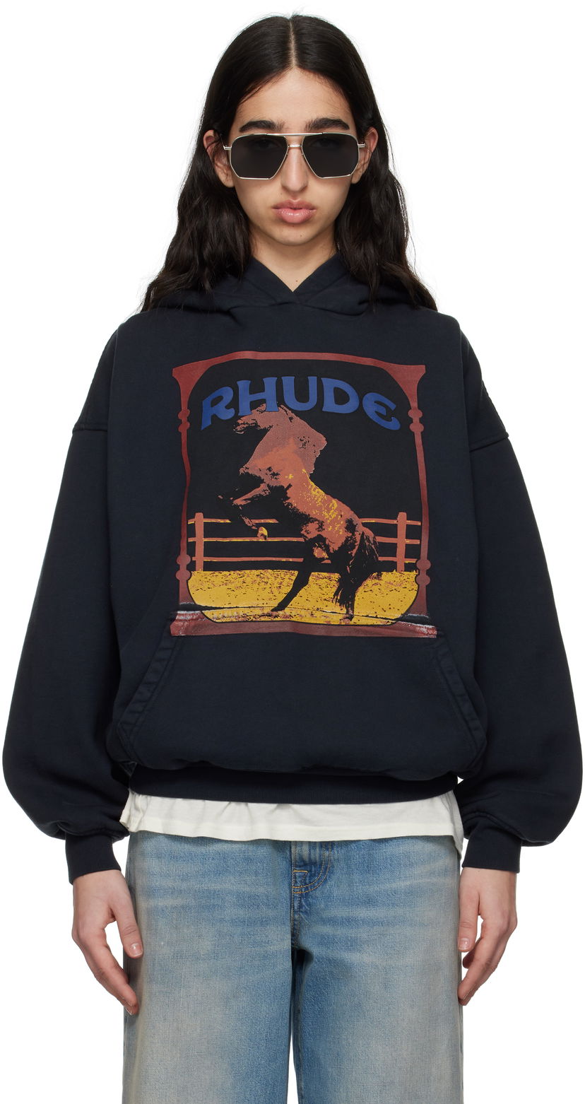 Sweatshirt Rhude Rhude Cadre Horse Graphic Hoodie Sort | RHSS25HO05012