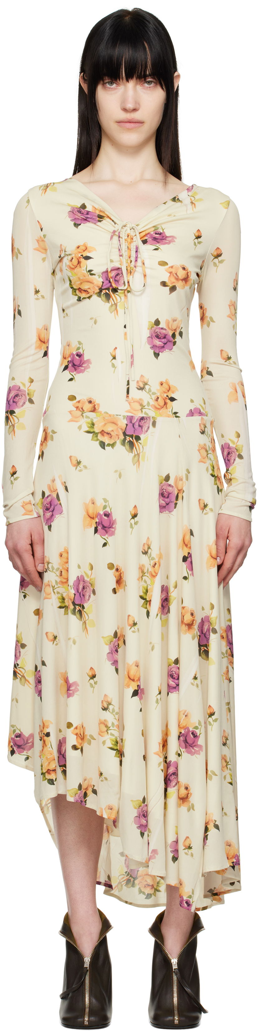 Kjole Acne Studios Acne Studios Floral Midi Dress Beige | A20810-