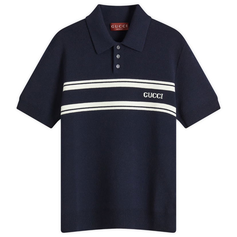 Polo skjorte Gucci Striped Knitted Polo Mørkeblå | 795342-XKD5J-4144