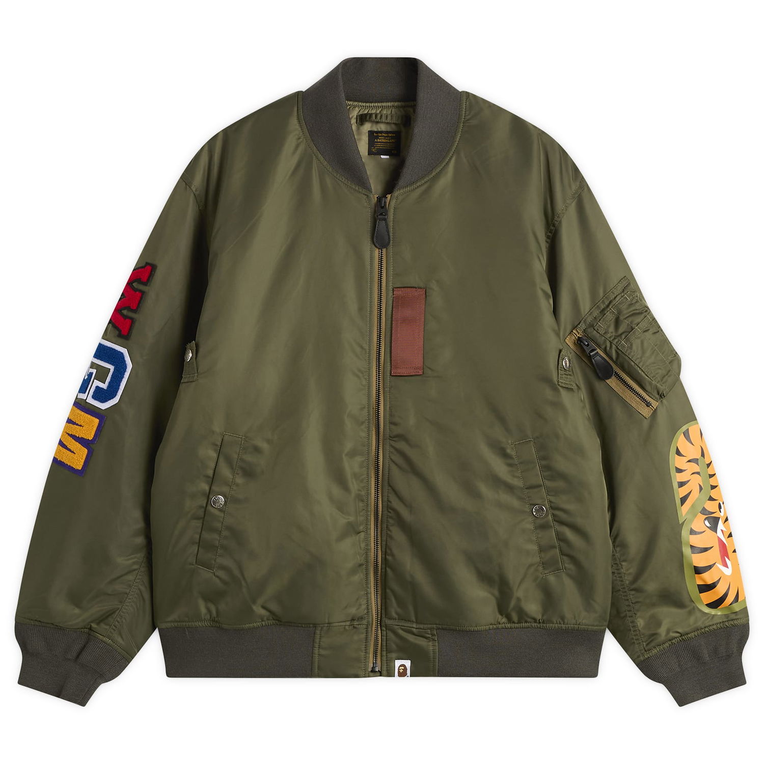 Bomberjakke BAPE Shark MA-1 Bomber Jacket with Tiger Graphic and Letter Patches Grøn | 001HJL801003M-ODR, 1