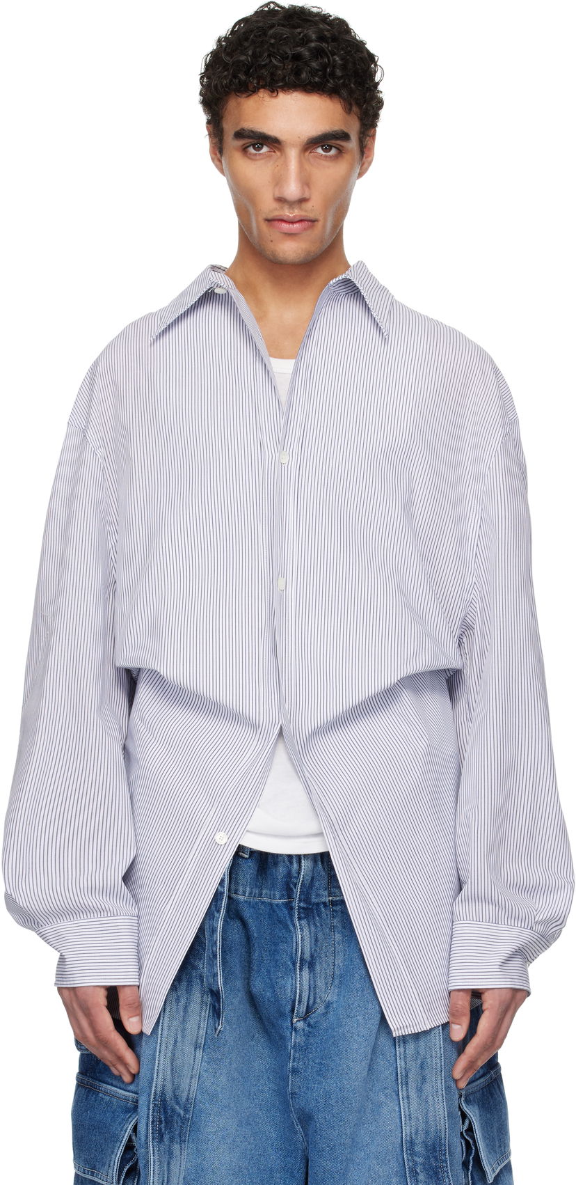 Skjorte HED MAYNER Hed Mayner Striped Poplin Shirt Blå | HMMA60013B-HA167