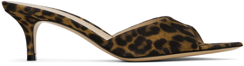 Tilbehør Gianvito Rossi Gianvito Rossi Elle 55 Suede Leopard Print Mules Brun | G15110.55RIC.CMD, 0