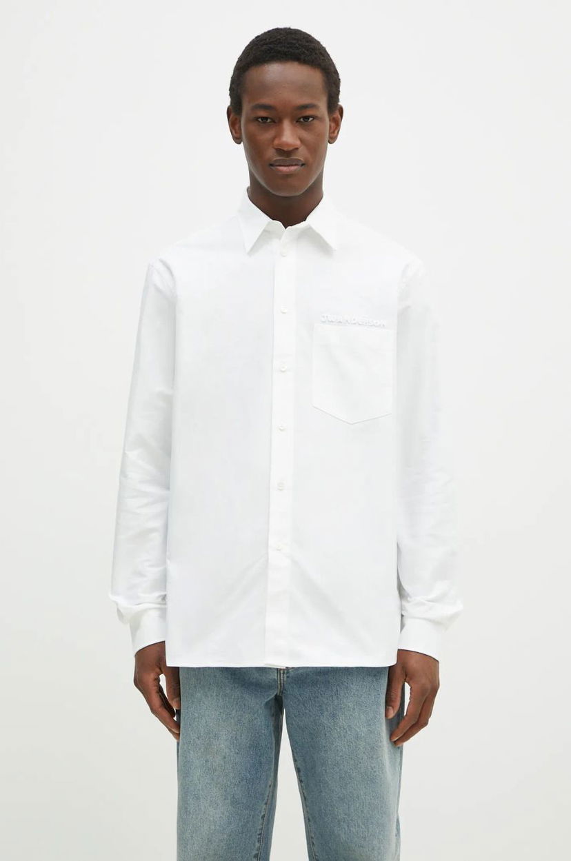 Skjorte JW Anderson JW Anderson Classic Fit Logo Pocket Shirt, Relaxed, Classic Collar Hvid | SH0328.PG1140.001