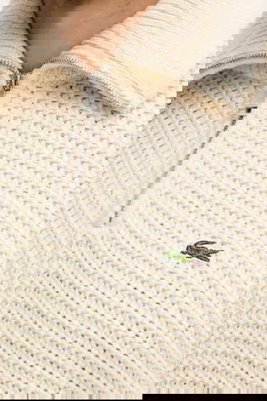 Sweater Lacoste Wool Blend Waffle Knit Half-Zip Polo Sweater Beige | AH5205, 4