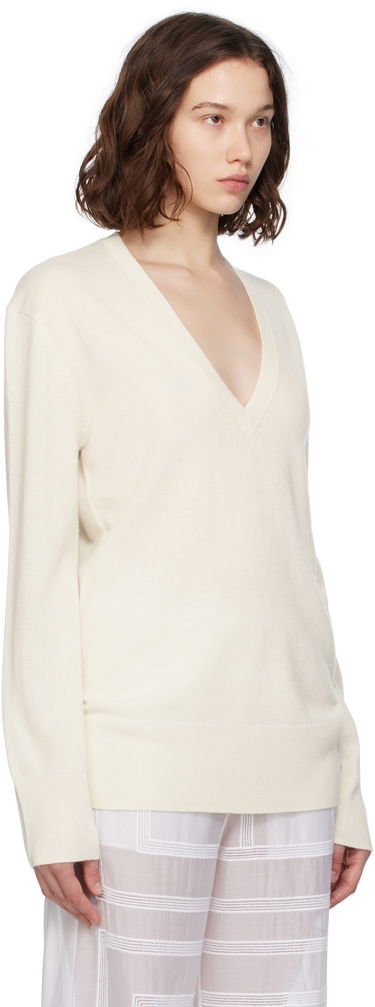 Sweater TOTEME TOTEME Cashmere V-Neck Knit Sweater Hvid | 252-WRT0521-YA0016, 1