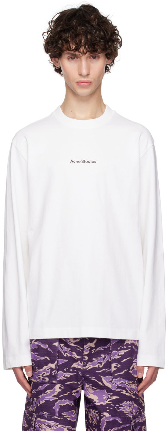 T-shirt Acne Studios White Printed Logo Long Sleeve T-Shirt Hvid | CL0270-