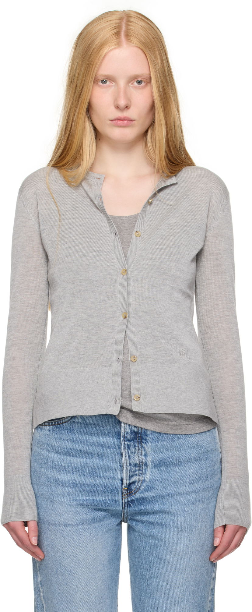 Sweater TOTEME TOTEME Fine Knit Cardigan Grå | 243-WRT0329-YA0079