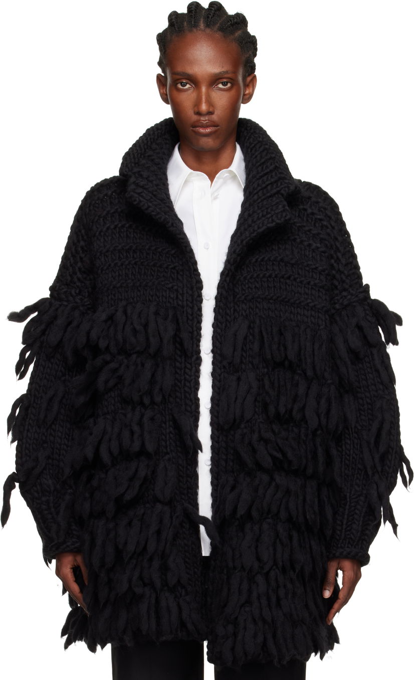 Frakker Yohji Yamamoto YOHJI YAMAMOTO Fringe Knit Coat Sort | FM-K53-105
