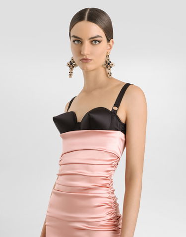 Kjole Dolce & Gabbana Dolce & Gabbana Draped Satin Calf-Length Dress with Bra-Style Cups Lyserød | F6TUQTFURADM2037, 3