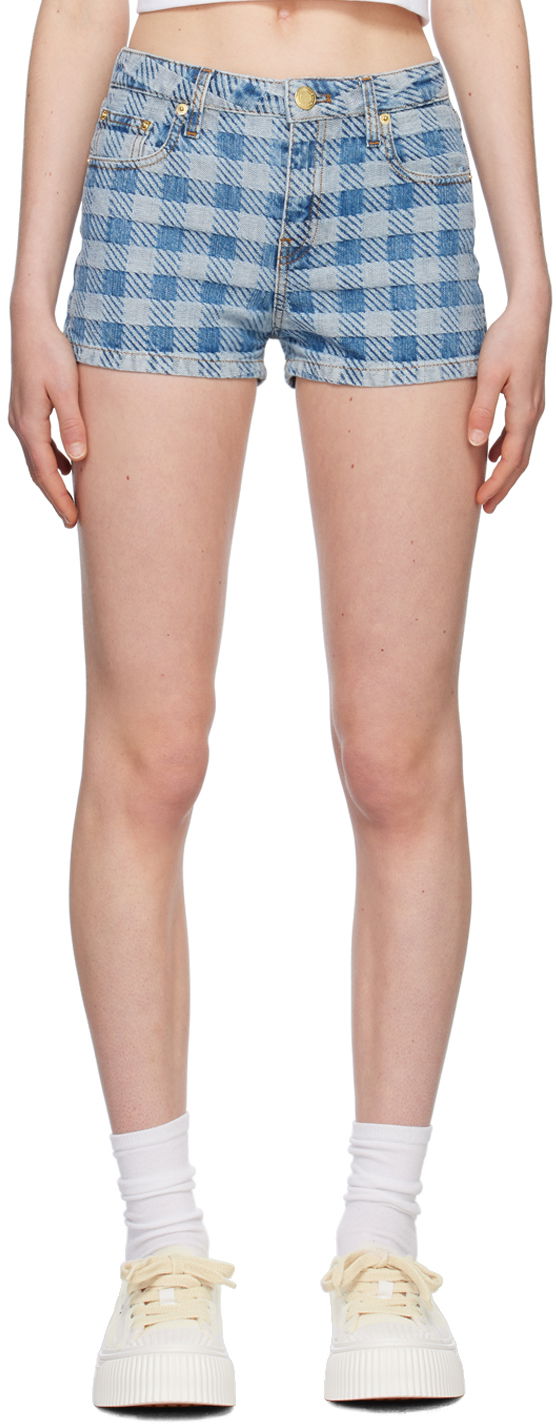 Shorts AMI AMI Paris Gingham Denim Shorts Blå | FSO104.DE0010