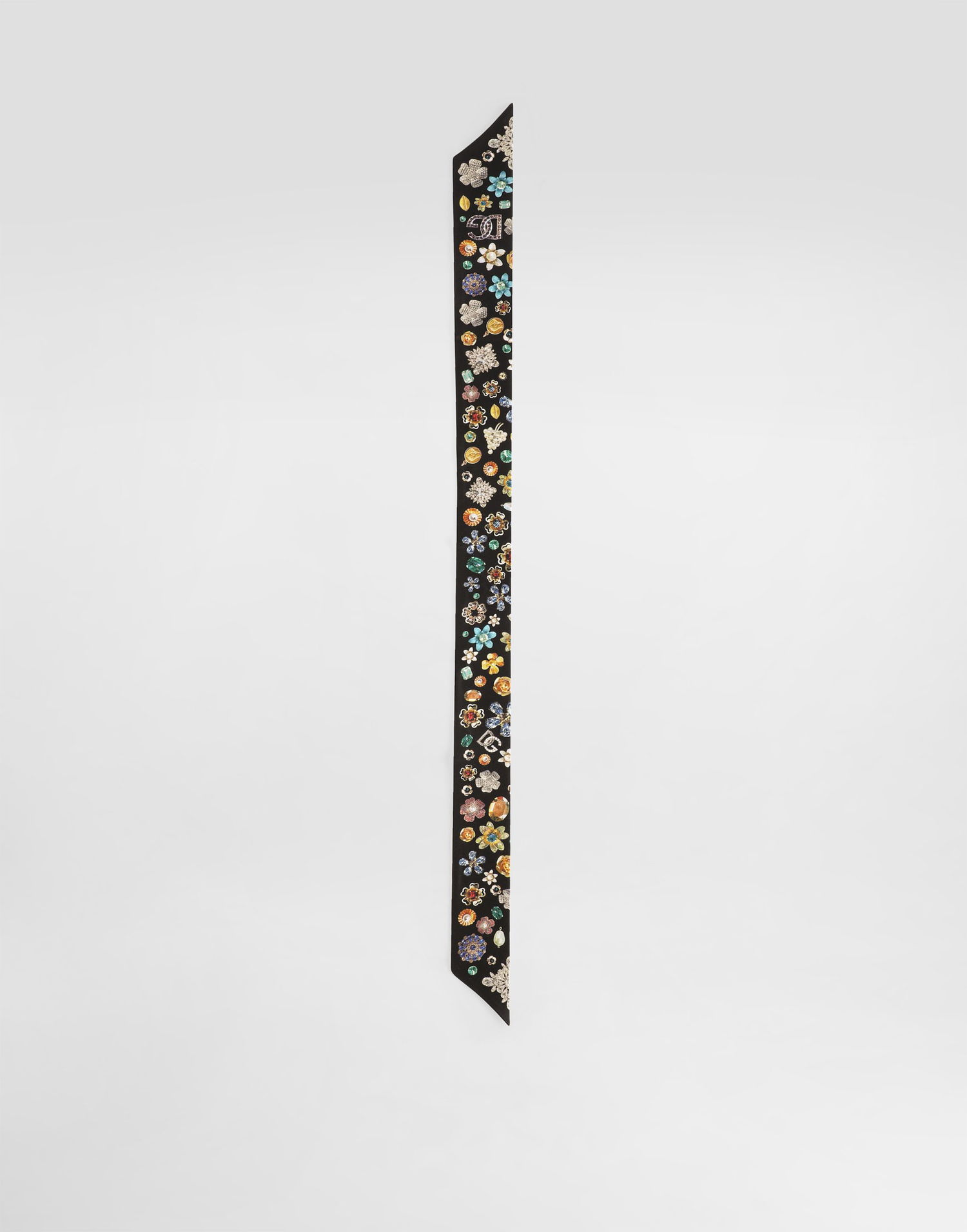 Tørklæde Dolce & Gabbana Dolce & Gabbana Silk Twill Bandeau with Floral Brooches Print Sort | FS215AGDDAWHN5SA, 0