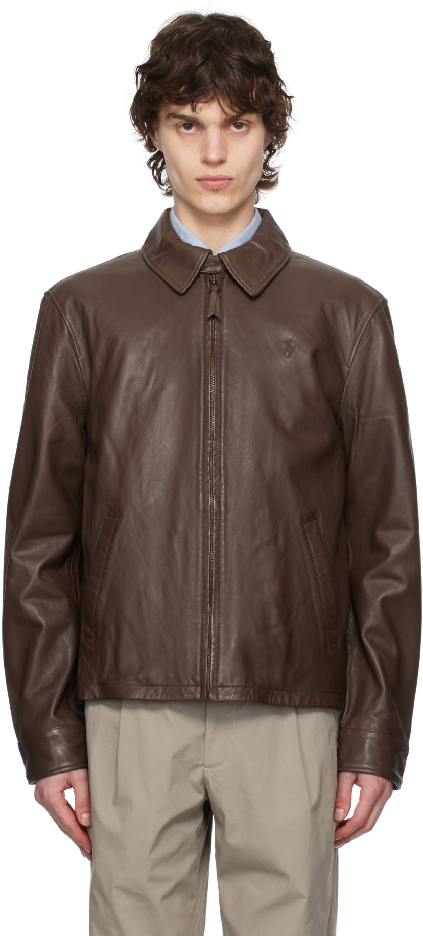 Jakke Polo by Ralph Lauren Polo Ralph Lauren Zip Leather Jacket Brun | 710671431002