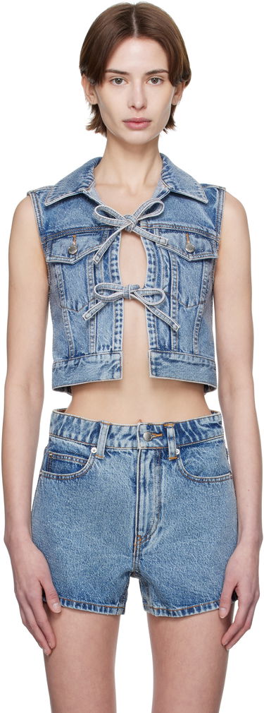 Vest Alexander Wang Alexander Wang Clear Bead Hotfix Cropped Denim Vest Blå | 1WC1251603, 0