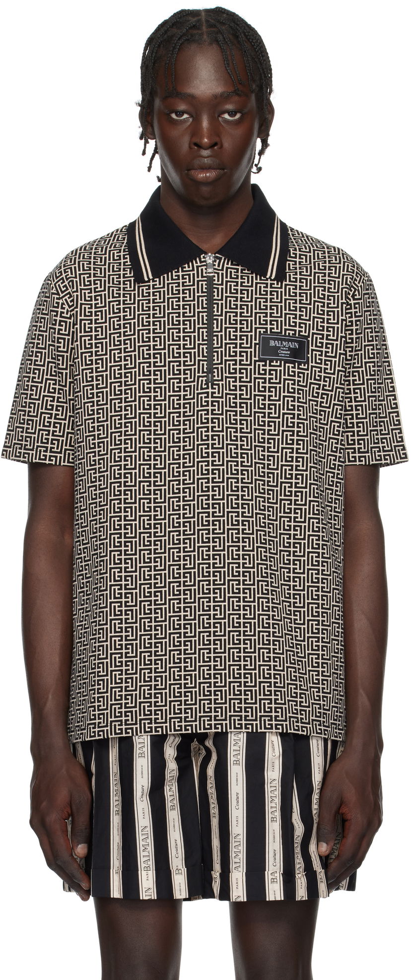 Polo skjorte Balmain Maze Print Polo Shirt Grå | EH1GC027BC90
