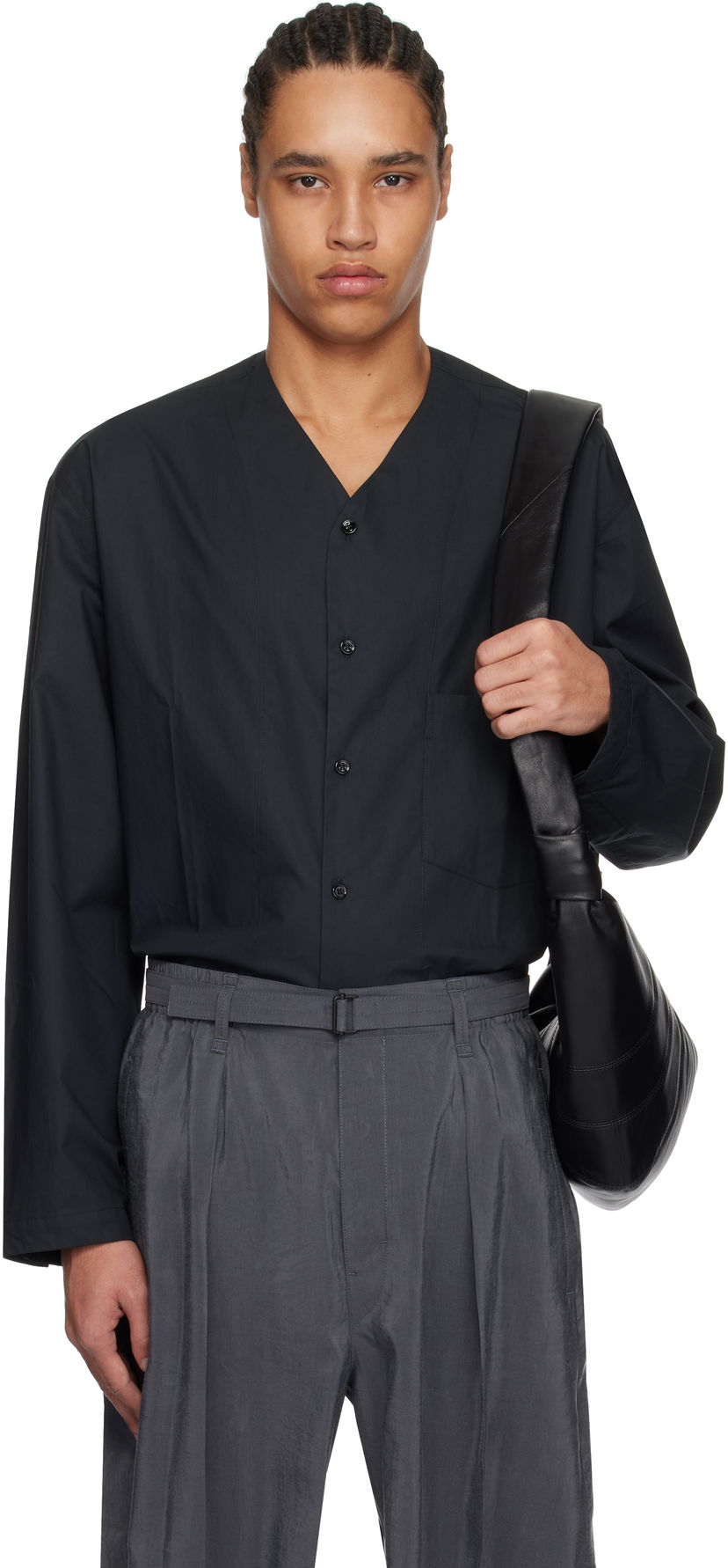 Skjorte LEMAIRE Lemaire V-Neck Button-Up Shirt Sort | SH1144 LF588