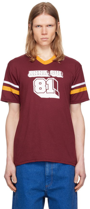 T-shirt Anna Sui Anna Sui Logo V-Neck T-Shirt Bourgogne | MT225D1, 0