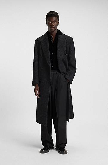 Frakker BOSS Double-breasted relaxed-fit coat with wool and alpaca Sort | 50549270, 1