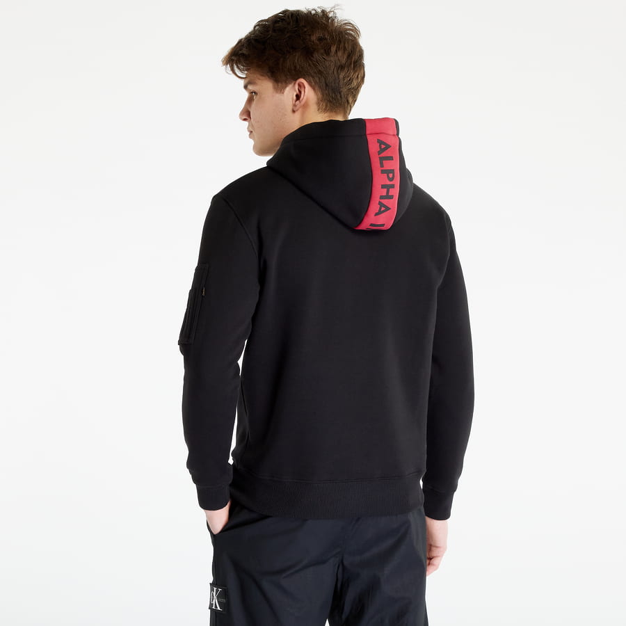 Sweatshirt Alpha Industries Red Stripe Hoody Sort | 178314-03, 1