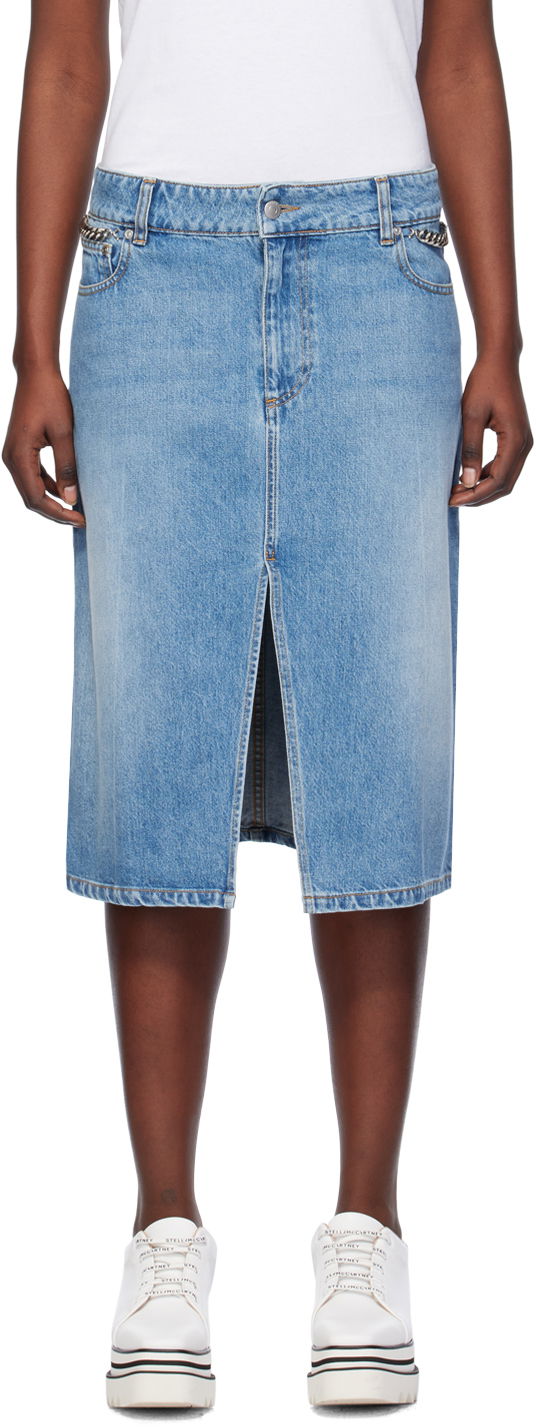 Nederdel Stella McCartney Stella McCartney Iconic Falabella Denim Midi Skirt Blå | 6D02403SPH56