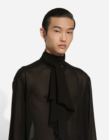 Skjorte Dolce & Gabbana Silk Shirt With Bow Sort | G5ME9TFU1ARN0000, 3