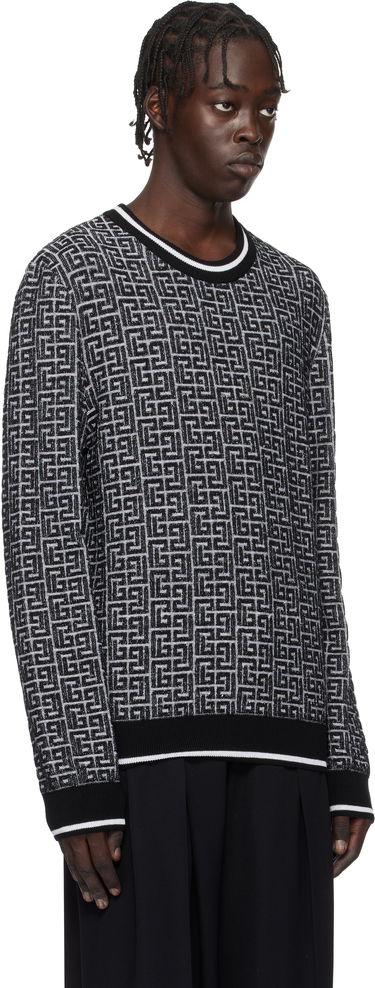 Sweater Balmain Geometric Knit Sweater Sort | EH1KD000KI03, 1