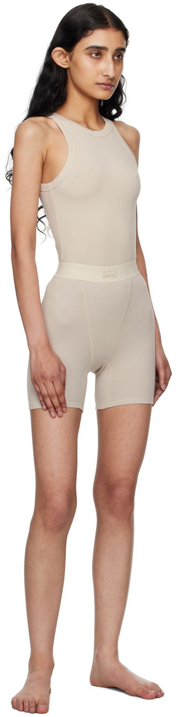 Shorts SKIMS Ribbed Boxer Shorts Beige | PN-HWS-0042, 3