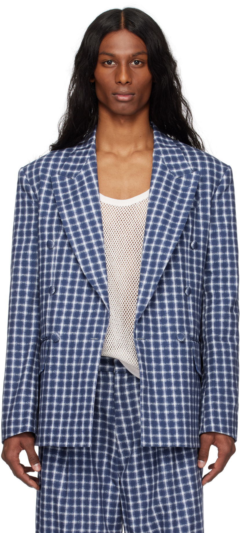 Jakke ERL ERL Check Double-Breasted Blazer Blå | ERL10J038