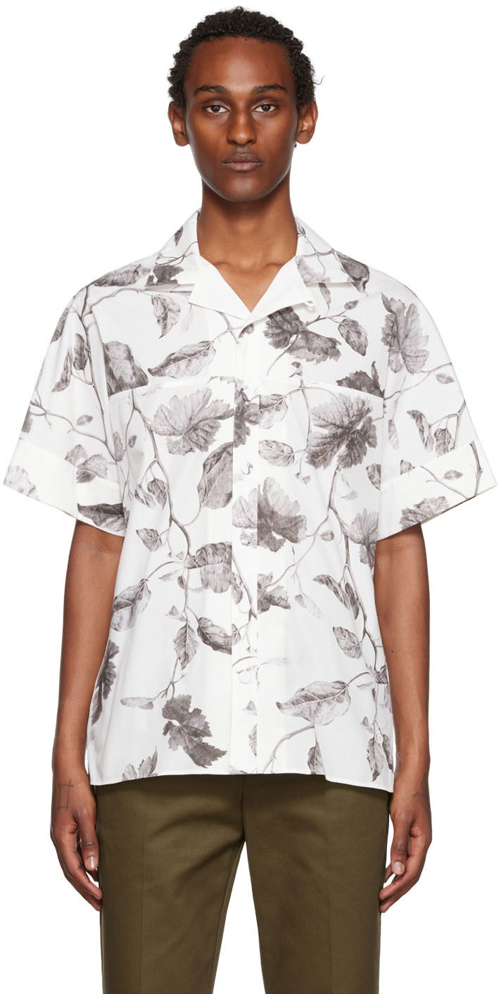 Skjorte Erdem Erdem Philip Leaf-Print Shirt Hvid | MF22_503MLLWP PHILIP