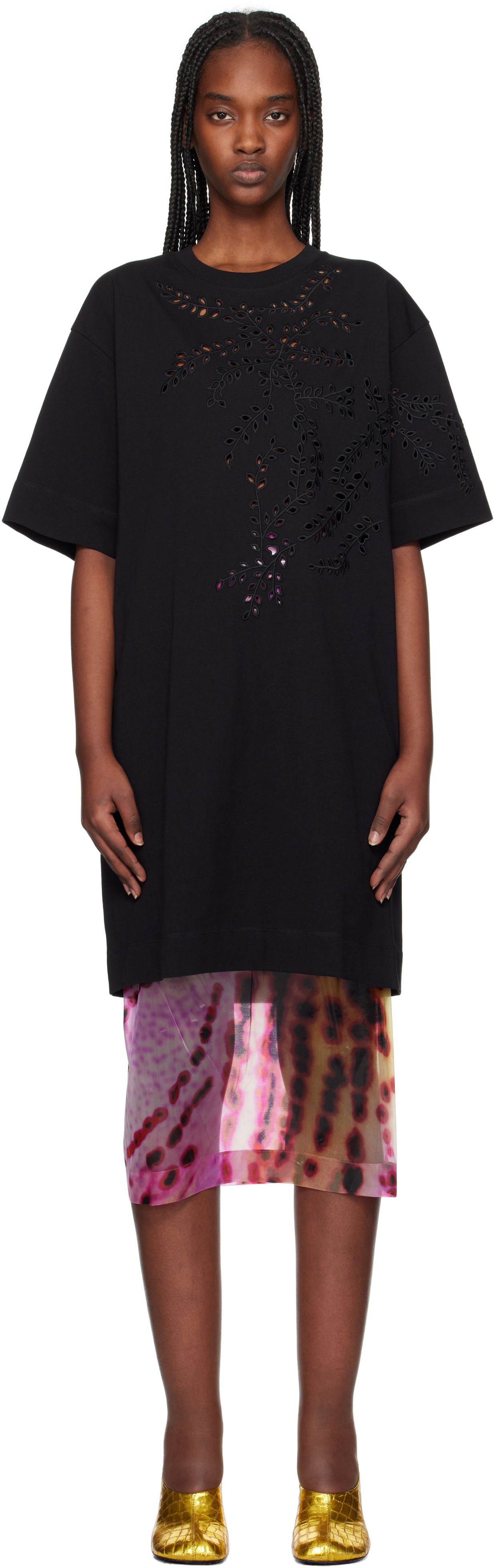T-shirt Dries Van Noten Dries Van Noten Embroidered T-Shirt Minidress Sort | 251-011151-1603, 0