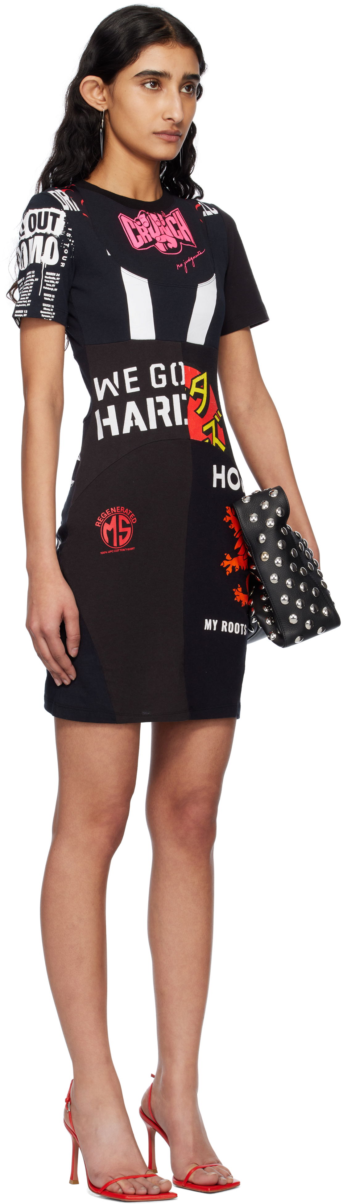 Kjole Marine Serre Marine Serre Upcycled Graphic T-Shirt Minidress Sort | WDR230A UJER0003, 1