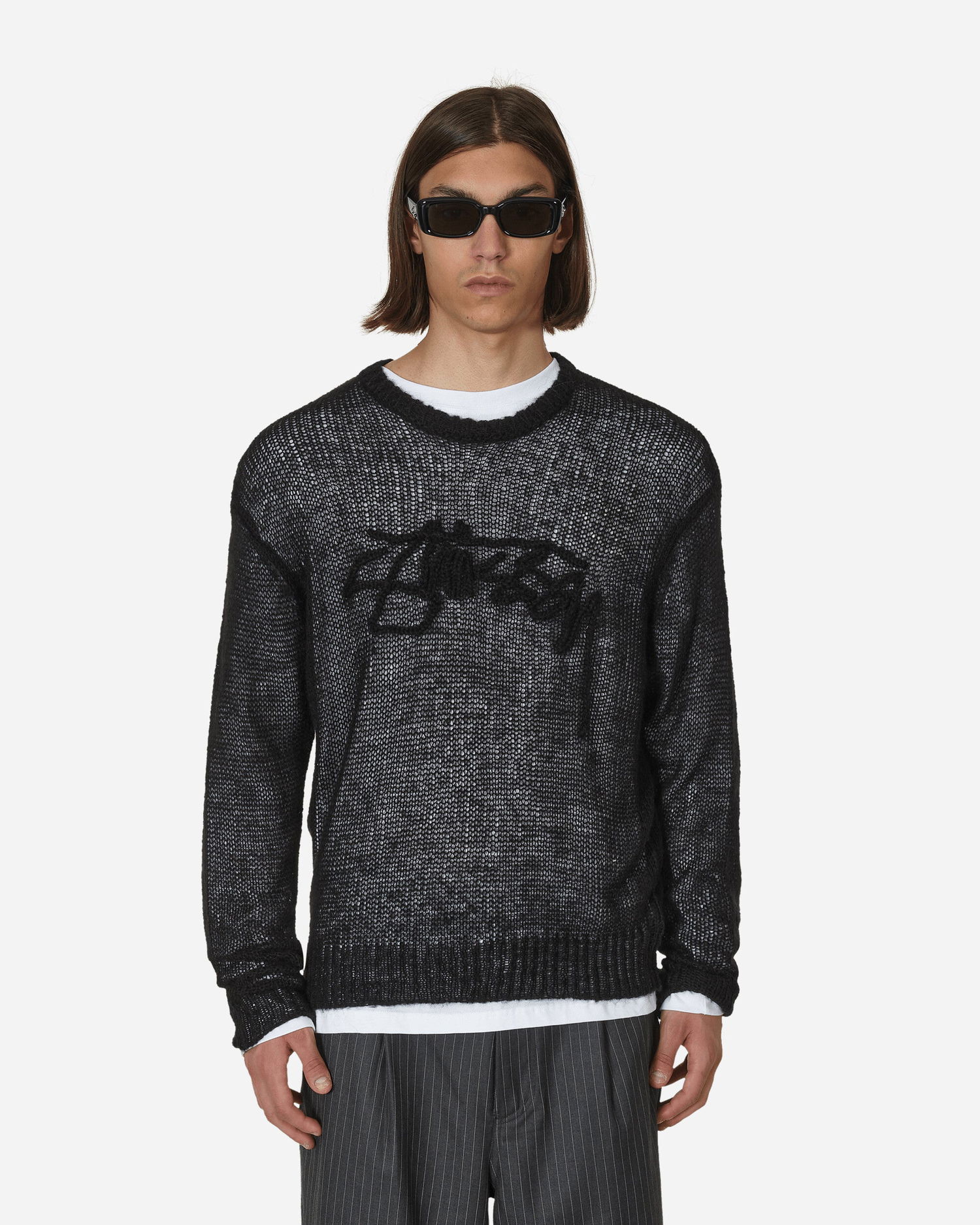 Sweater Stüssy Loose Knit Logo Sweater Sort | 117180 BLAC, 0