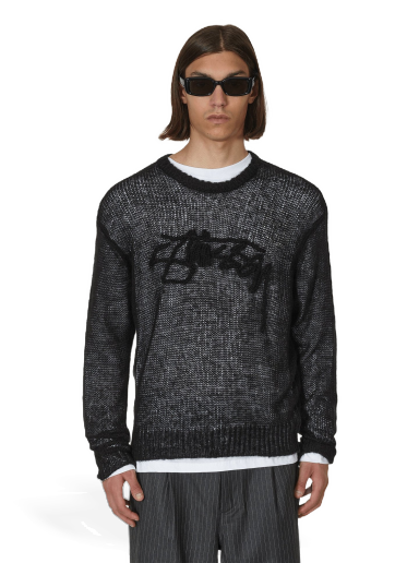 Sweater Stüssy Loose Knit Logo Sweater Sort | 117180 BLAC