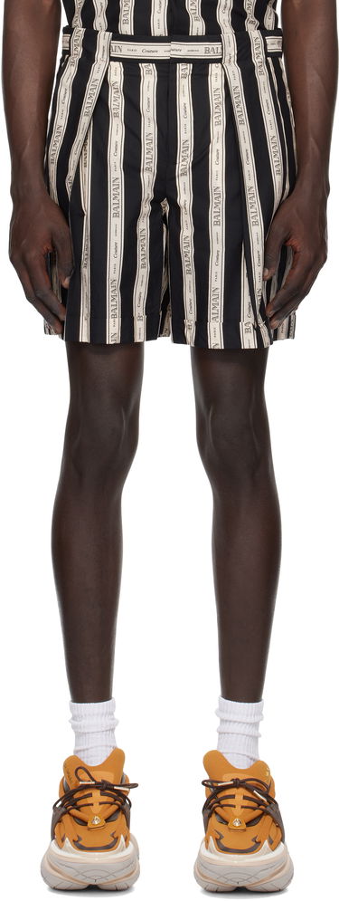 Shorts Balmain Black & Beige Ribbon Shorts Sort | EH1PA126CF80, 0