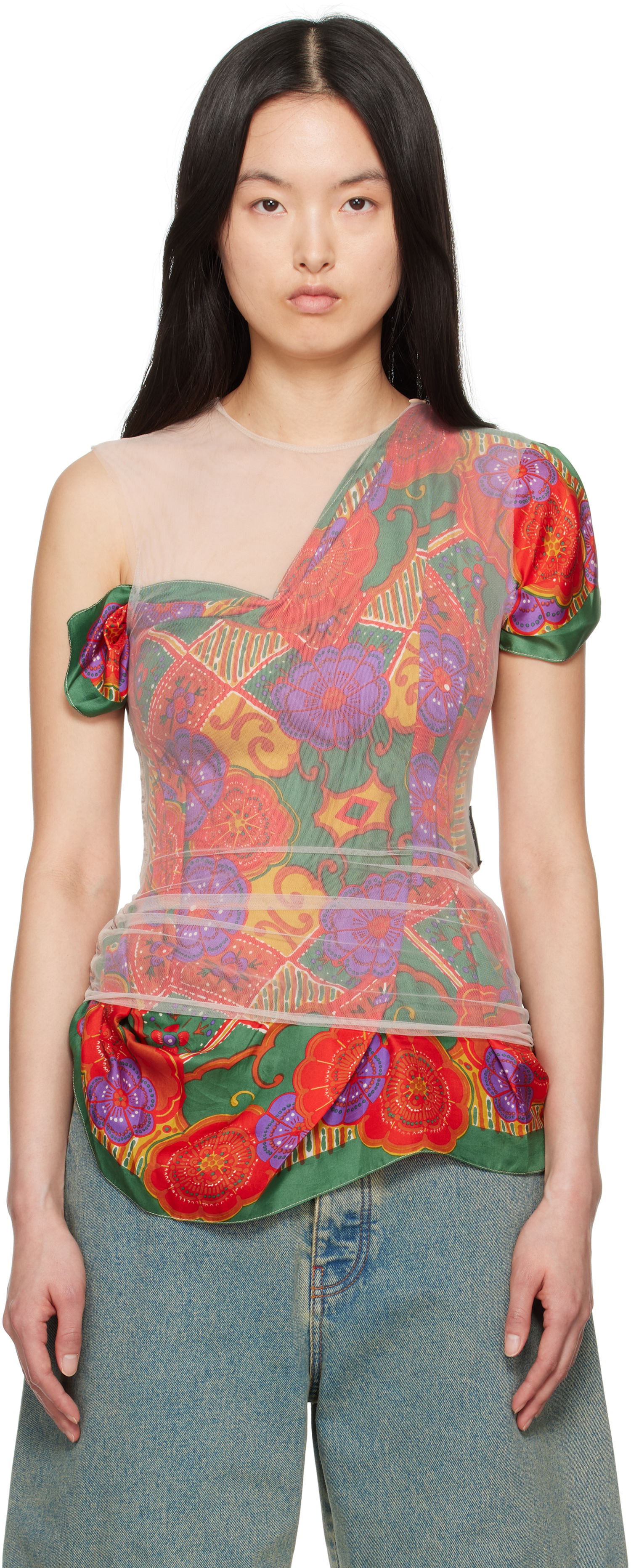 Tanktop Marine Serre Marine Serre Regenerated Silk Scarf Layer Top Flerfarvet | WTO422A UWOV0028, 0