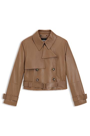 Jakke BOSS Leather Trench Jacket with Tie Belt Brun | 50541289, 0