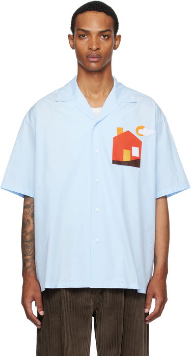 Skjorte Moschino Moschino Poplin House Appliqué Shirt Blå | 252ZZ020752351293, 0