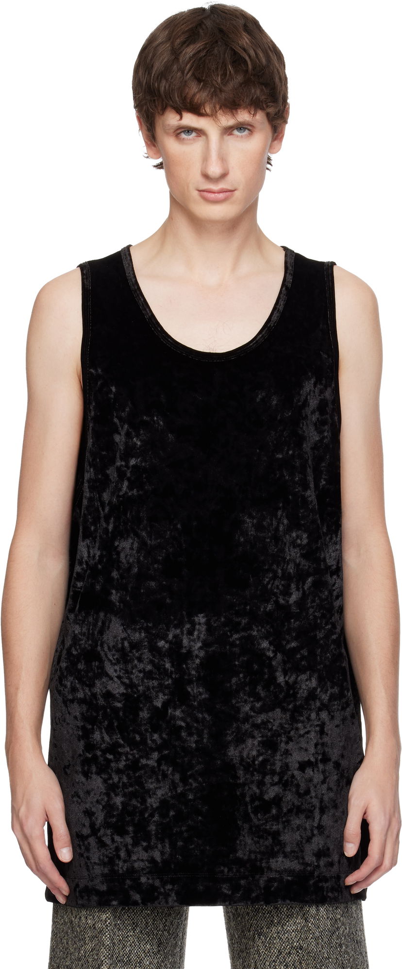 Tanktop Dries Van Noten Dries Van Noten Crushed Velour Scoop Neck Tank Top Sort | 252-021131-2329