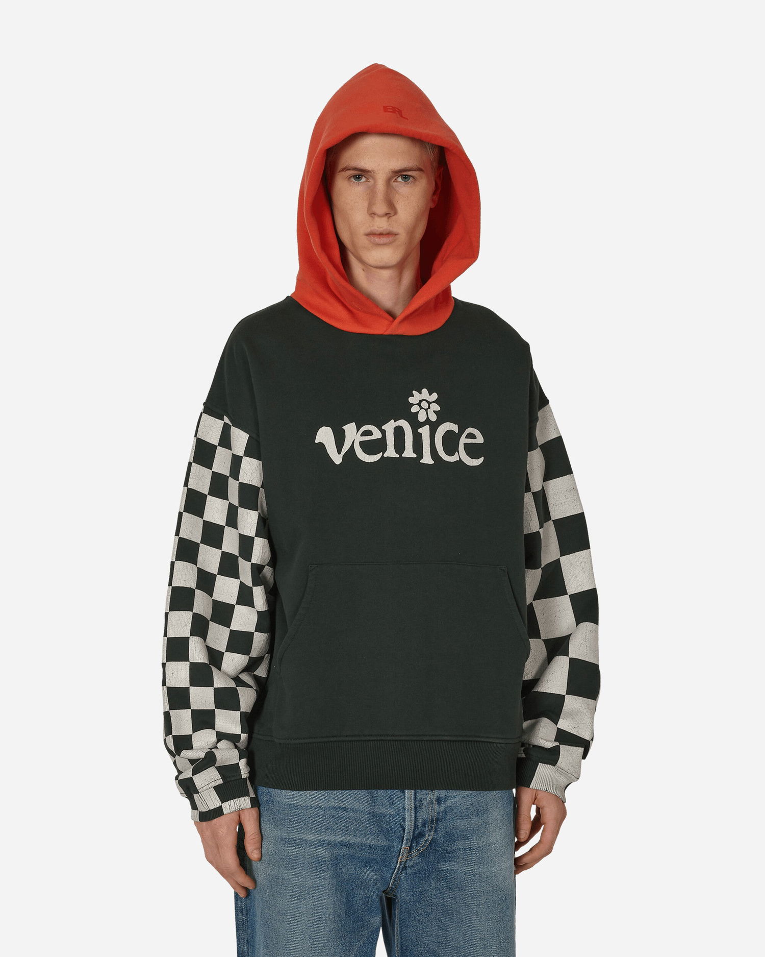 Sweatshirt ERL Checked Sleeve Hooded Sweatshirt Grøn | ERL08T021 1, 0