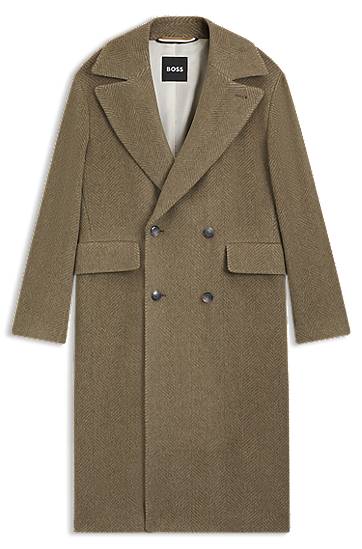 Frakker BOSS BOSS Double-Breasted Herringbone Alpaca Blend Coat Brun | 50550743, 0