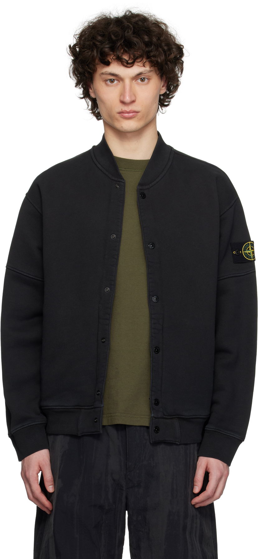 Bomberjakke Stone Island Stone Island Diagonal Fleece Old Effect Bomber Jacket Sort | K1S15 6100034 S0045