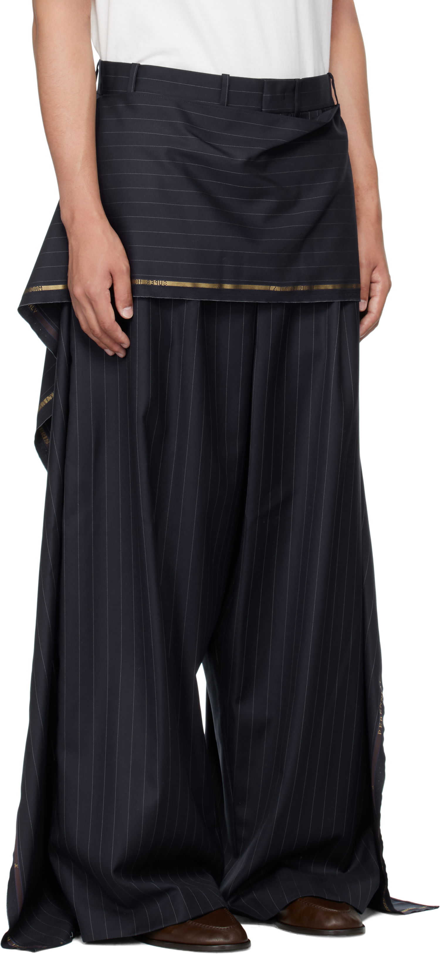 Bukser HED MAYNER Hed Mayner Pinstriped Wide-Leg Wool Suiting Trousers Mørkeblå | HMMB30039A-HB217, 1