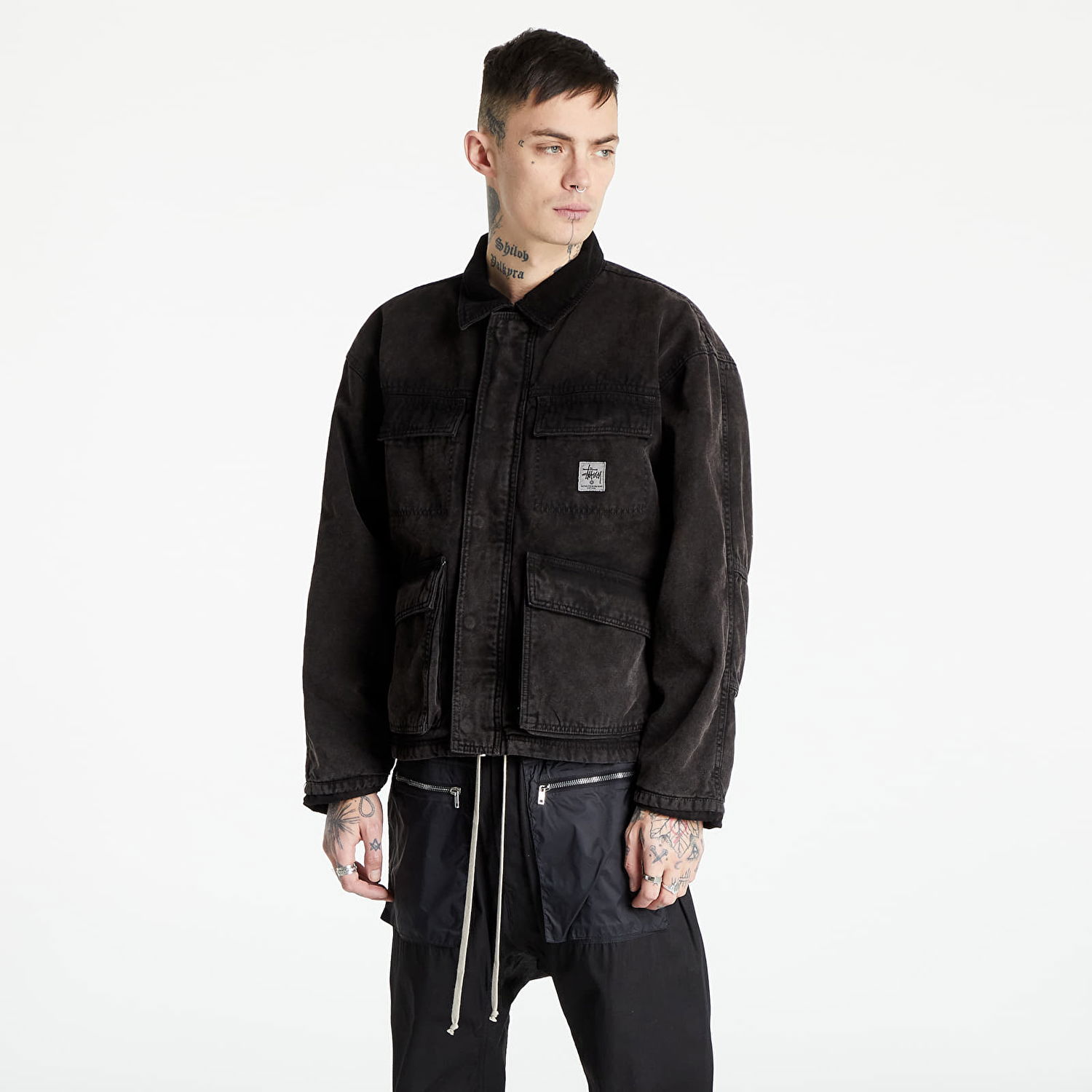 Jakke Stüssy Washed Canvas Shop Jacket Sort | 115589 black, 0