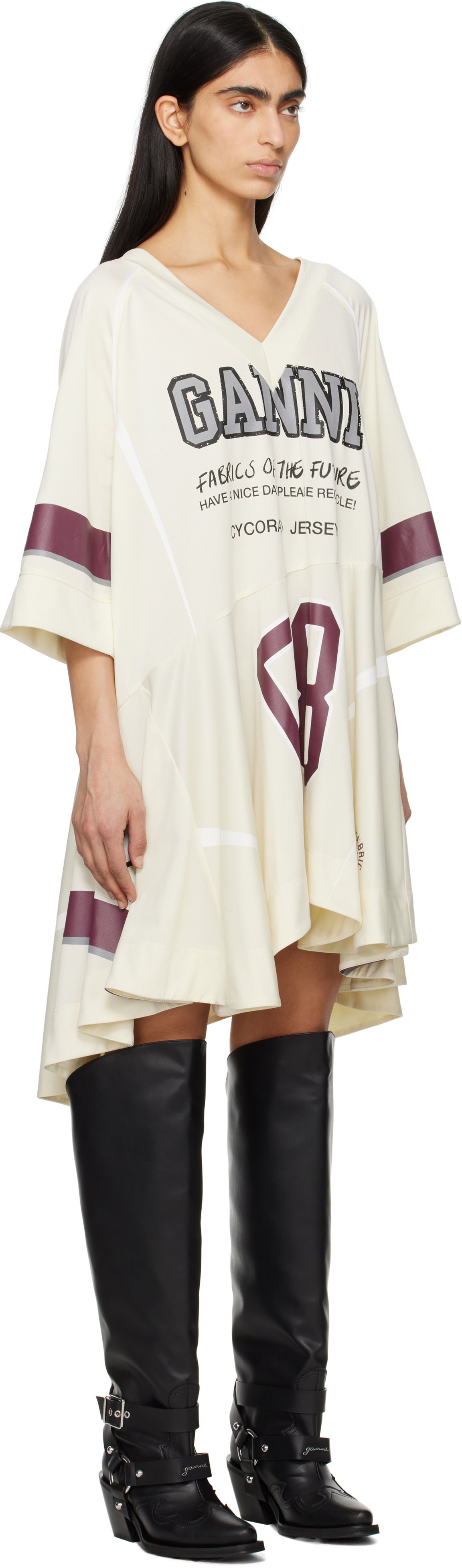 Kjole GANNI GANNI Future Mesh Oversized Minidress Beige | T4300, 1