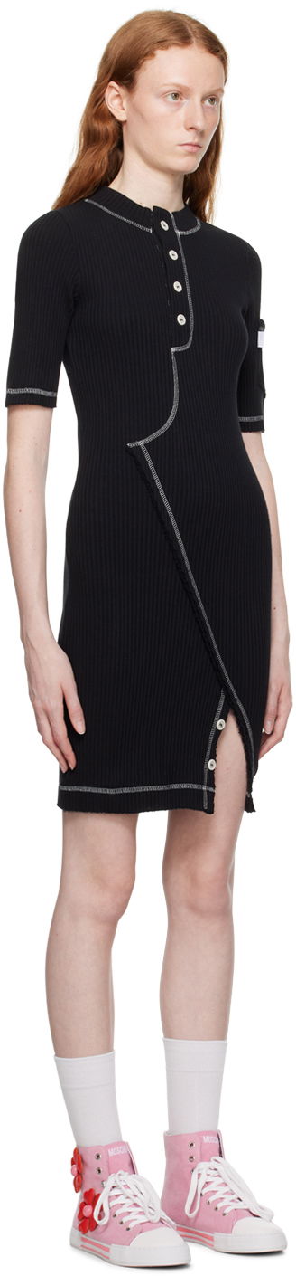 Kjole Moschino Moschino Jeans Button Ribbed Knit Mini Dress Sort | 0425 8266, 1