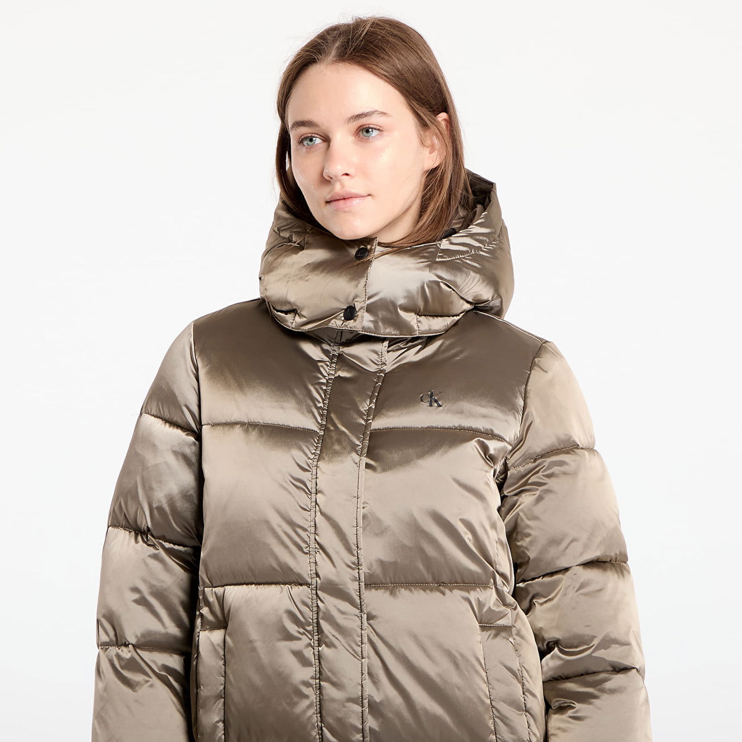 Puffer jakke CALVIN KLEIN Shiny Satin Puffer Coat Brindle Beige | J20J224617 PAV, 1
