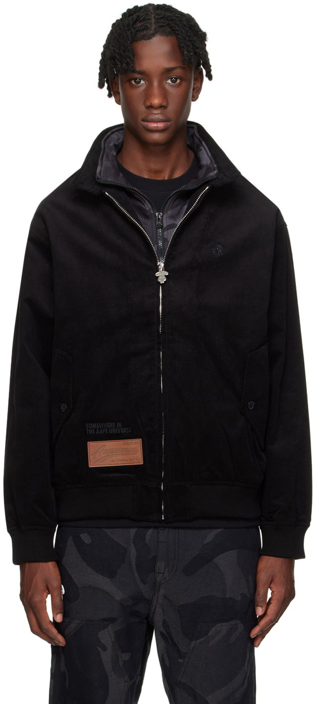 Bomberjakke AAPE by A Bathing Ape AAPE by A Bathing Ape Patch Corduroy Jacket Sort | AAPLJM7613XXLBKX