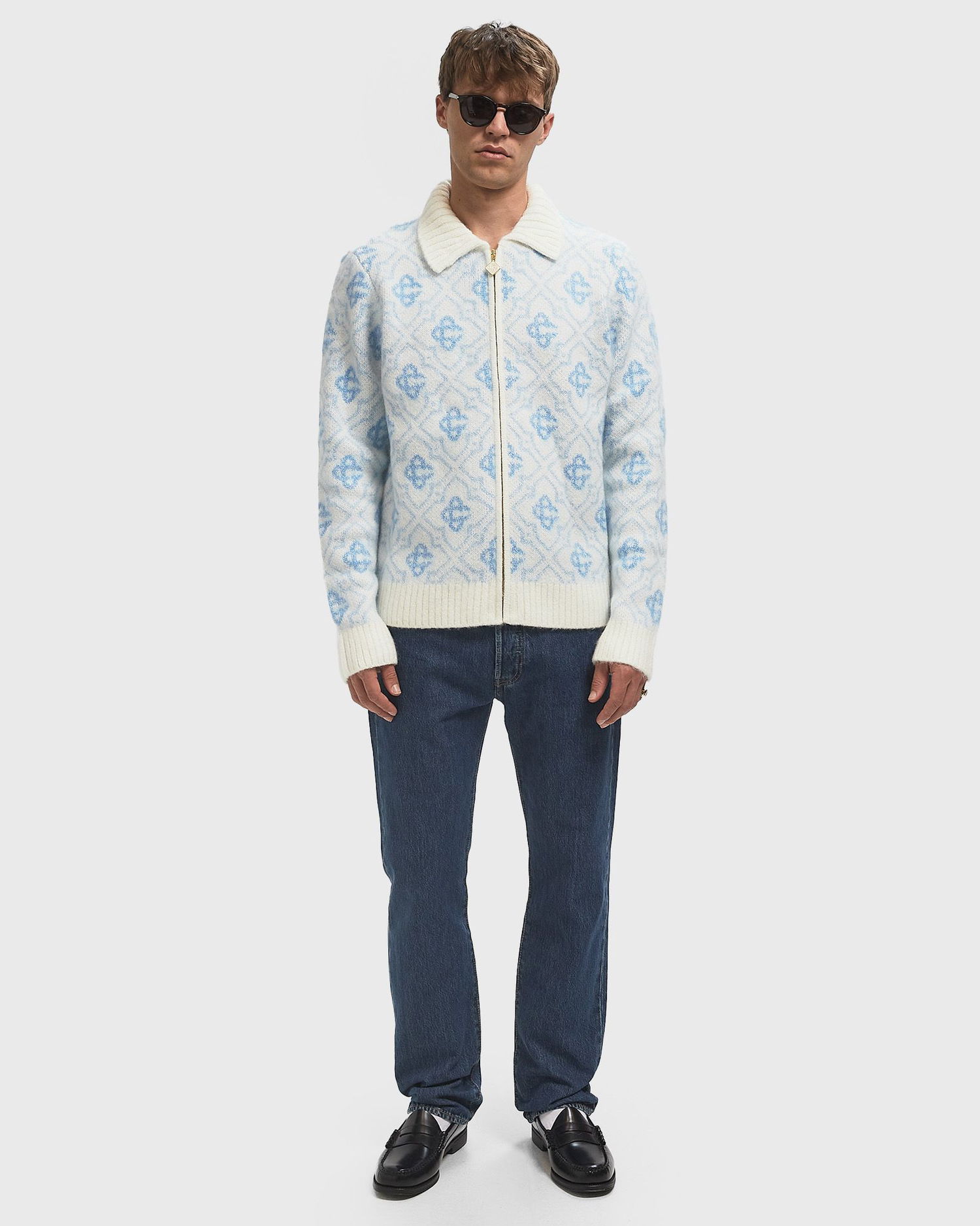Sweater Casablanca Monogram Zip-Up Knit Sweater Blå | MPF25-KW-1005-01, 1