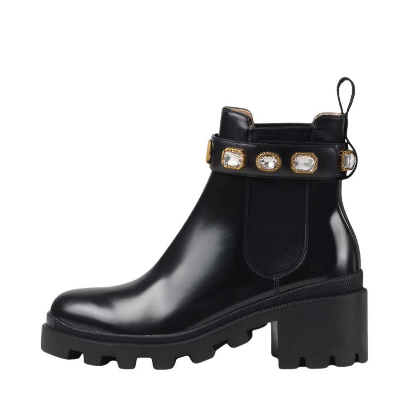 Sneakers og sko Gucci Crystal Belt 60mm Ankle Boot 'Black Leather' Sort | 550036 DKS00 1000