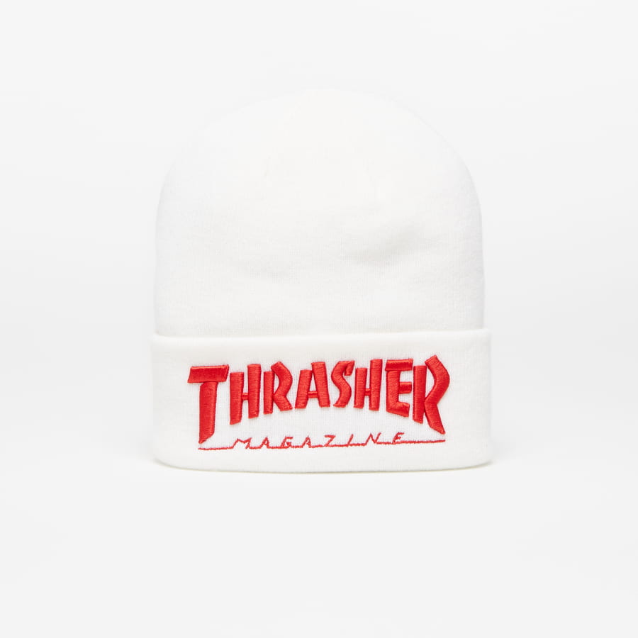 Beanie Thrasher Embroidered Logo Beanie White/ Red Hvid | 145146, 0