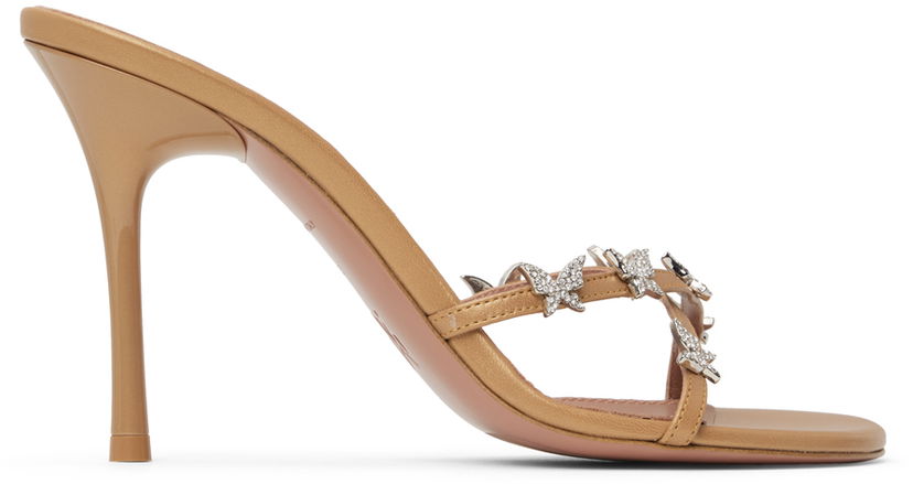 Tilbehør Amina Muaddi Amina Muaddi Debora Heeled Sandals Beige | DEBORA SLIPPER ROUNDED NAP